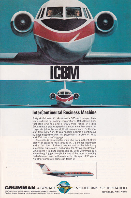 1966 Original Vintage Magazine Ad - Grumman Inter Continental Business Machine - Gulfstream II