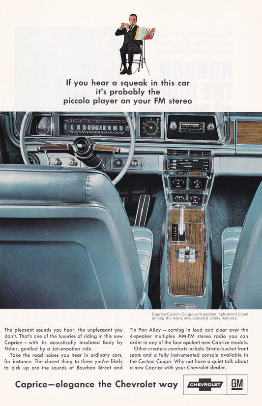 1966 Original Vintage Magazine Ad - Chevrolet Chevy Caprice - Woodgrain Cockpit