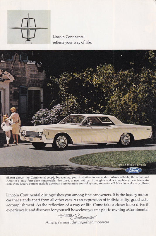 1966 Original Vintage Magazine Ad - Lincoln Continental Coupe - Reflects Your Way of Life