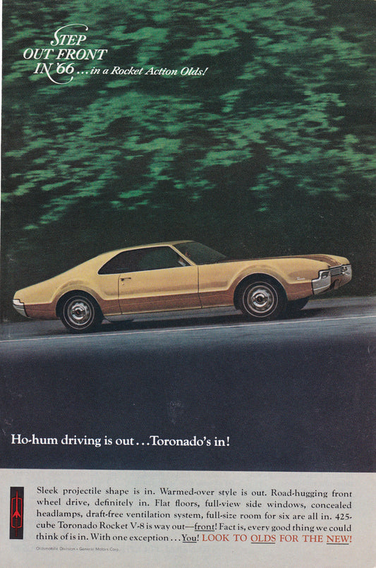 1966 Original Vintage Magazine Ad - Oldsmobile Tornado - Tornado Rocket V-8