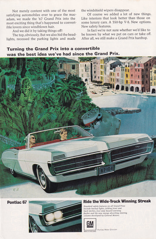 1966 Original Vintage Magazine Ad - 1967 Pontiac Grand Prix Convertible - 350 HP V8