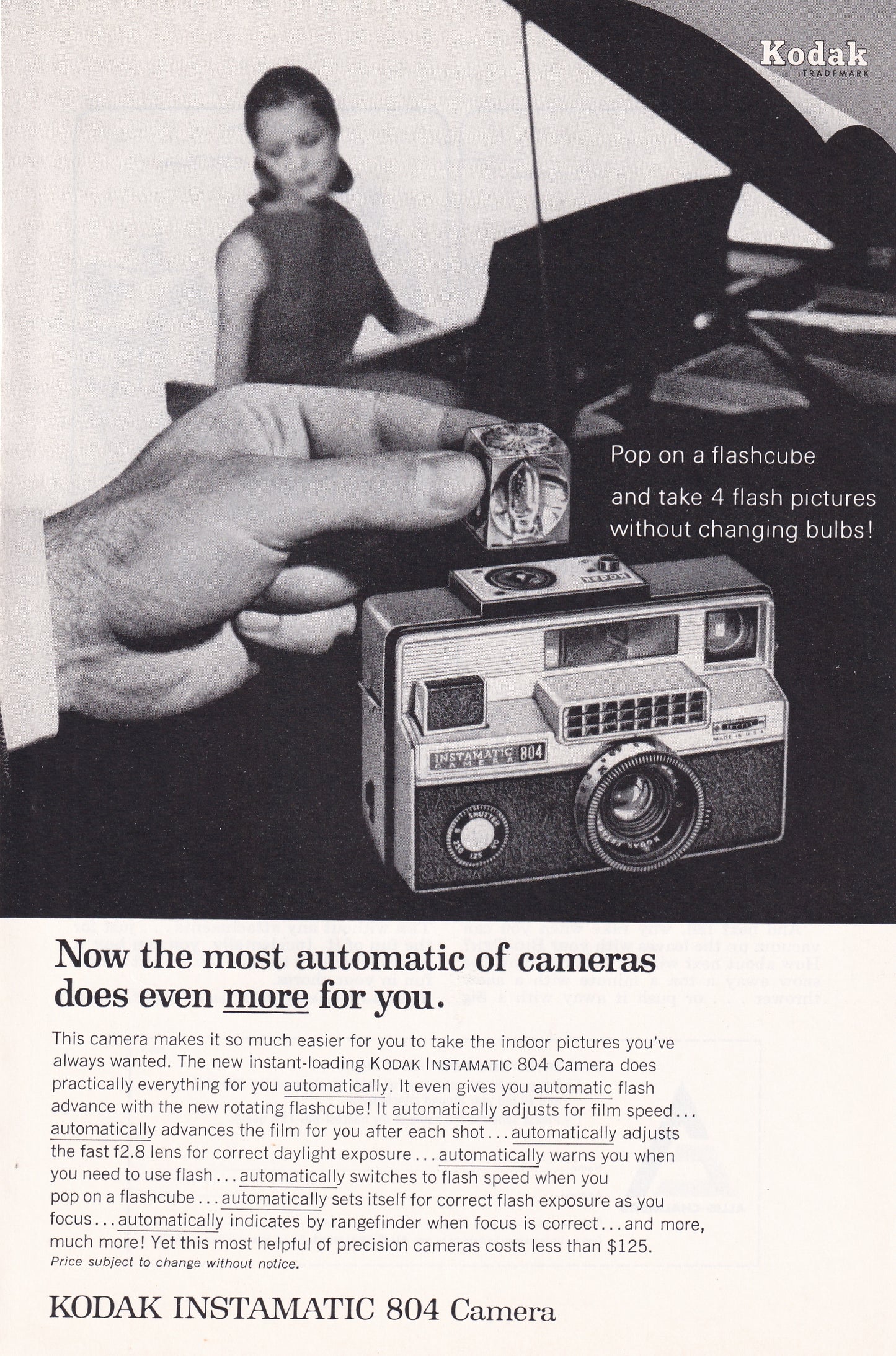 1966 Original Vintage Magazine Ad - Kodak Instamatic 804 Camera - Pop on a Flashcube
