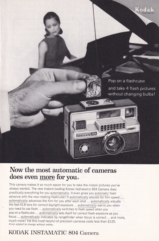 1966 Original Vintage Magazine Ad - Kodak Instamatic 804 Camera - Pop on a Flashcube