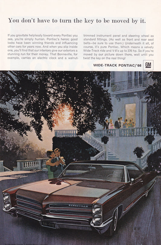 1966 Original Vintage Magazine Ad - Pontiac Bonneville - You Don't Have the Turn the Key to be Moved