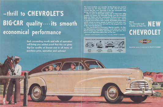 1946 Original Vintage Automobile Magazine Ad - Rare Americana - Chevy Big Car Quality